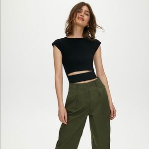 Wilfred black ribbed sleeve shirt with cutout in midsection. Size small